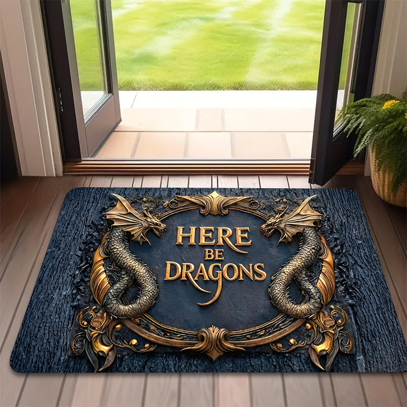 TEMU Tapis 1 pièce Dragon Gothique pour Porte d'Entrée, Dos en PVC Antidérapant et Lavable à , Tapis Médiéval avec Dragon, Lavable