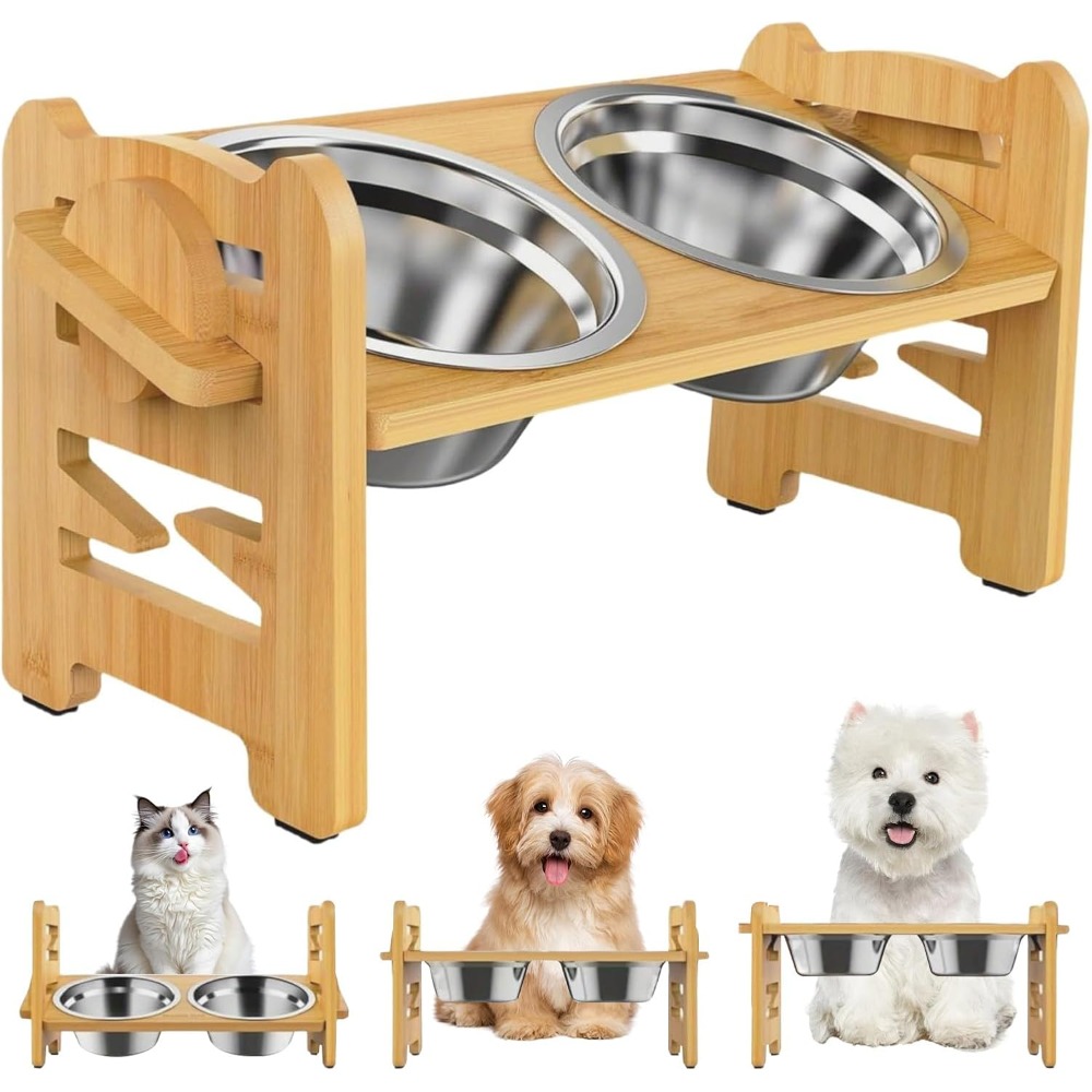 Raised Dog Feeding Stations, Adjustable Height For Small Dogs And Cats, Durable Pet Food Dispenser With 2 Stainless Steel Bowls