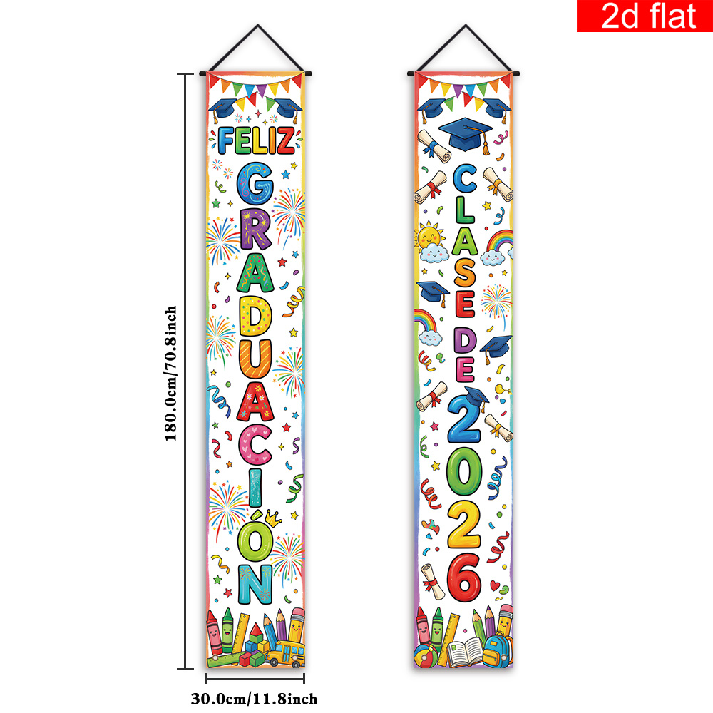 TEMU Pancarta 2D, 2 pancartas 2D en español. Pancarta de para porche y puerta de entrada con temática de graduación 2026, " GRADUACION" con diseño de