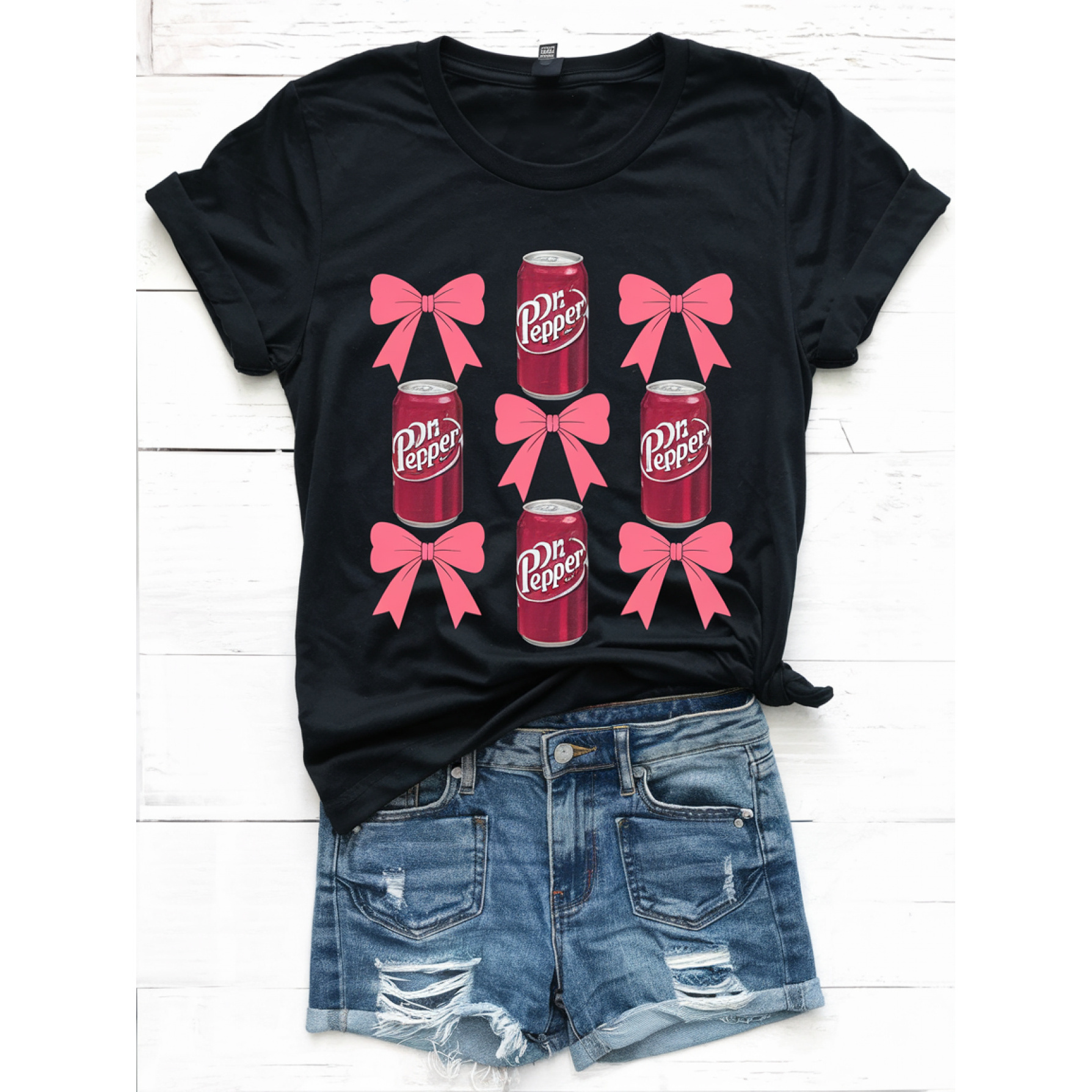 

1pc Dr Pepper Bow Graphic Tee, 100% T-, Pattern, , Regular Length, , All- Top For Women