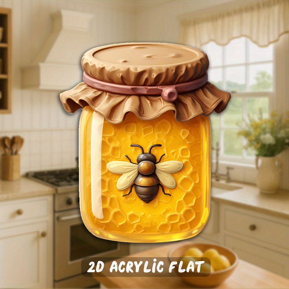 TEMU 2d Flat, 1pc Acrylic Fridge Magnet, 3.15 Inches, Sweet Easy Cartoon Honey Jar And - Ideal For , And Gift- - Holidays, Birthdays, And Special
