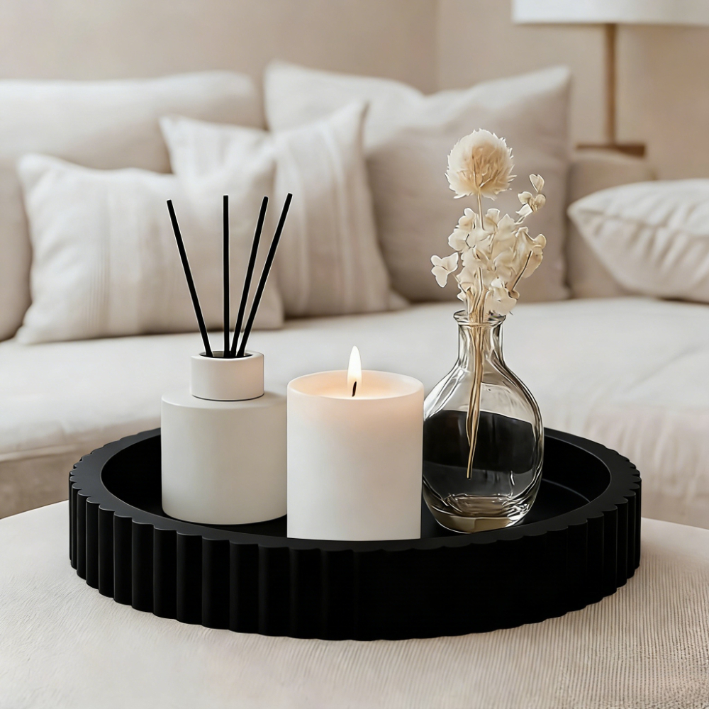 Image of Contemporary Circular Tray For Coffee Table Decoration – Aesthetic Point With Easy Design, Ideal For , Fragrance Presentation, And Chic Centerpieces, Coffee Bar Decoration (non-food Contact)