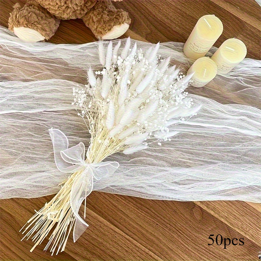 Image of 50pcs Artificial White Rabbittail Grass And White Starry Sky - Perfect For Weddings, Home Decor Projects, Holiday Decor And Party Vase Exhibitions - Suitable For Florists And Diy Enthusiasts