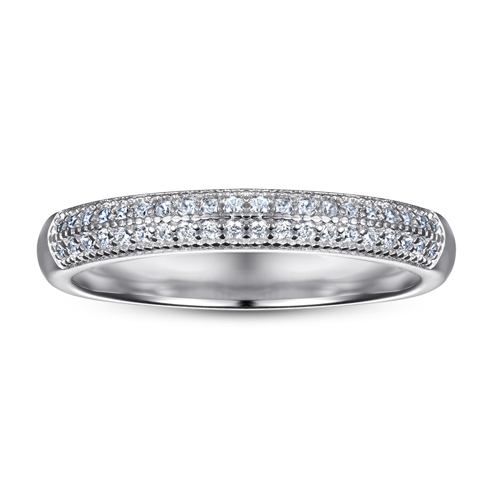 Women's S925 Silvery Moissanite Beaded Trim Eternity Ring