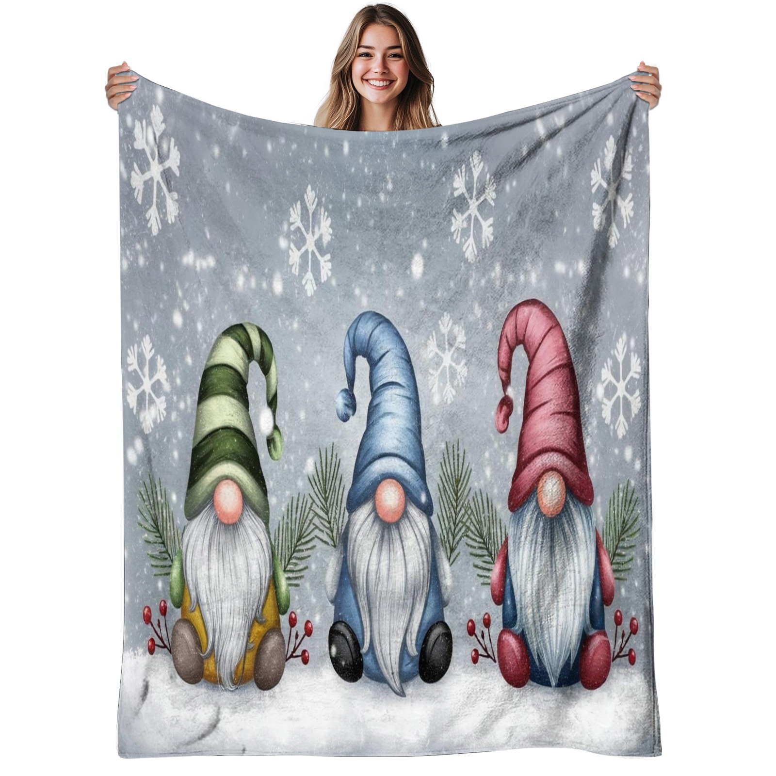 TEMU 1pc, Gnomes, Flannel Blanket Soft, Warm, Whimsical Pattern, Suitable For Sofa, Use, Halloween | Christmas | Room Decor | Fall Decorations For