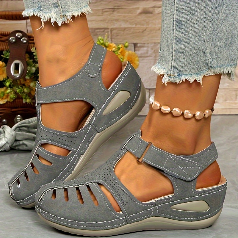 Women&#39;s Casual Wedge Sandals | White Synthetic Cover | Round Toe with Cut-Out Design | Mid-Heel, Breathable &amp; Comfortable | All-Season Wear | Easy Strap Closure | Durable PU Sole | Stylish and Versatile Footwear, Strappy Sandals