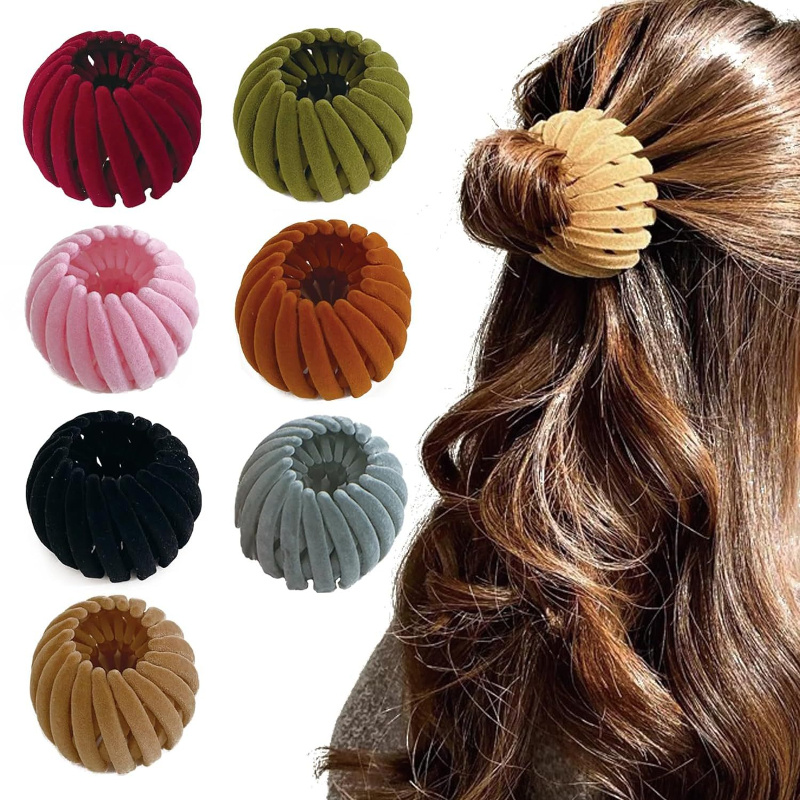 

7pcs Bun Head Nest Hair Band Bun Head High Ponytail Nest Hair Clip Velvet Face Hair Clip