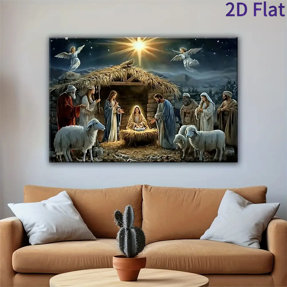 TEMU 2d Flat, 2d Flat, 2d Flat 1pc Christmas Wall Art- Religious- Christmas- Nativity Scene Canvas, Ideal Gift For Bedroom, Living Room, Kitchen,