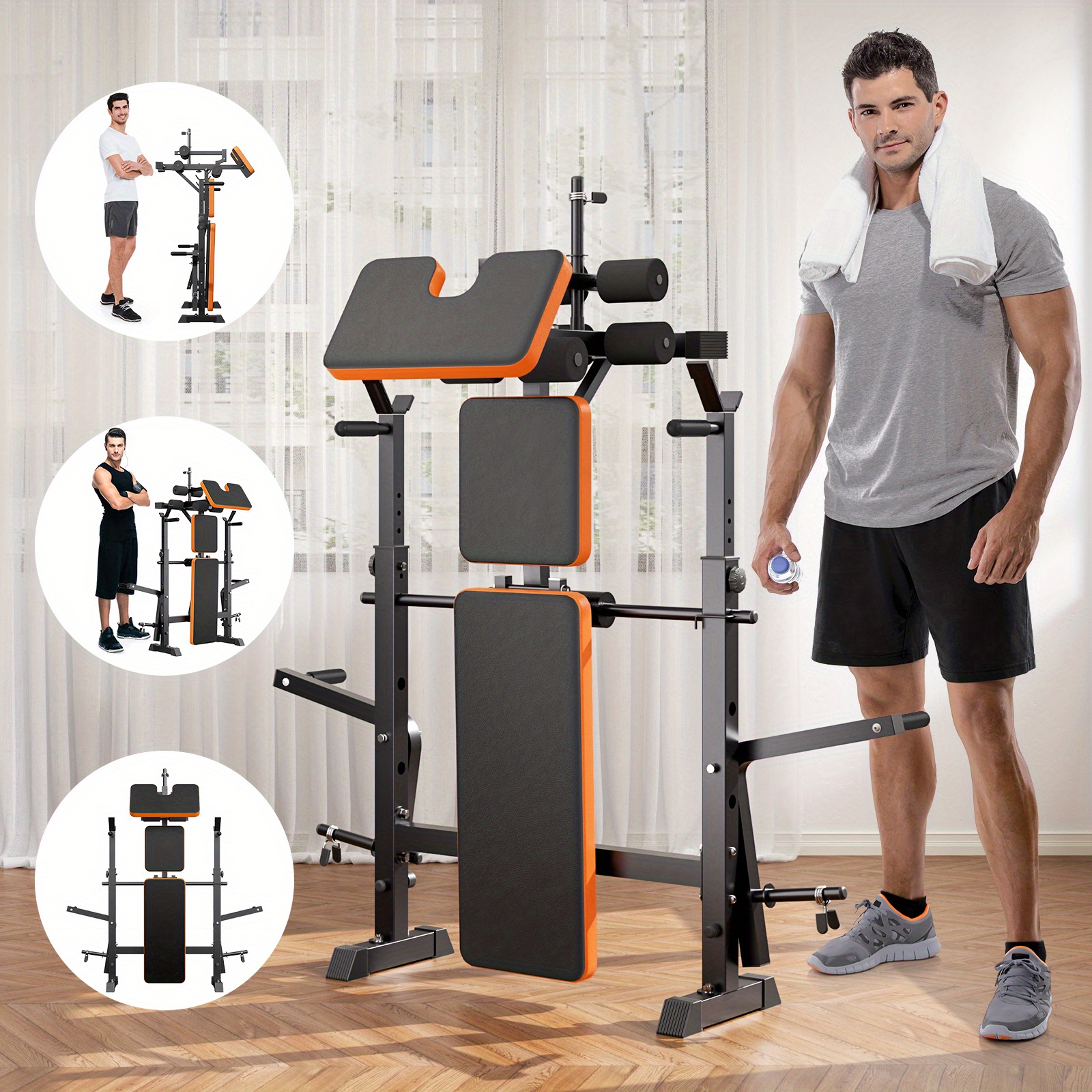 conjunto de de peso 6 com suporte para agachamento, de treino ajustável com desenvolvedor de e suporte para flexão de bíceps, treino de para ginásio doméstico detalhes 4