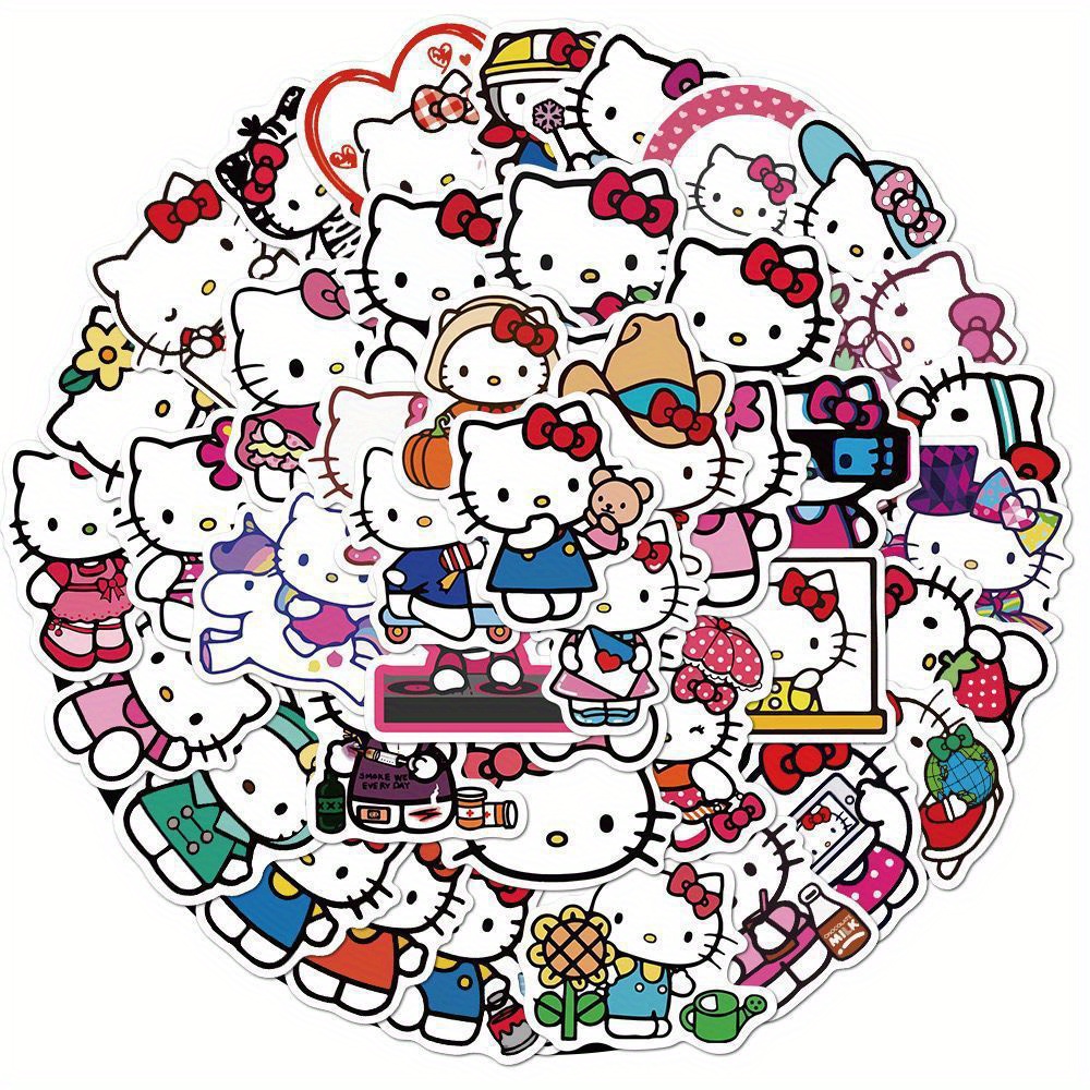 

For Hello Kitty 50pcs Glitter Stickers Laser Cartoon Stickers, Waterproof Diy Decorative Stickers For Party Supplies, Party Favors, Birthdays Gift, Christmas Halloween Gift