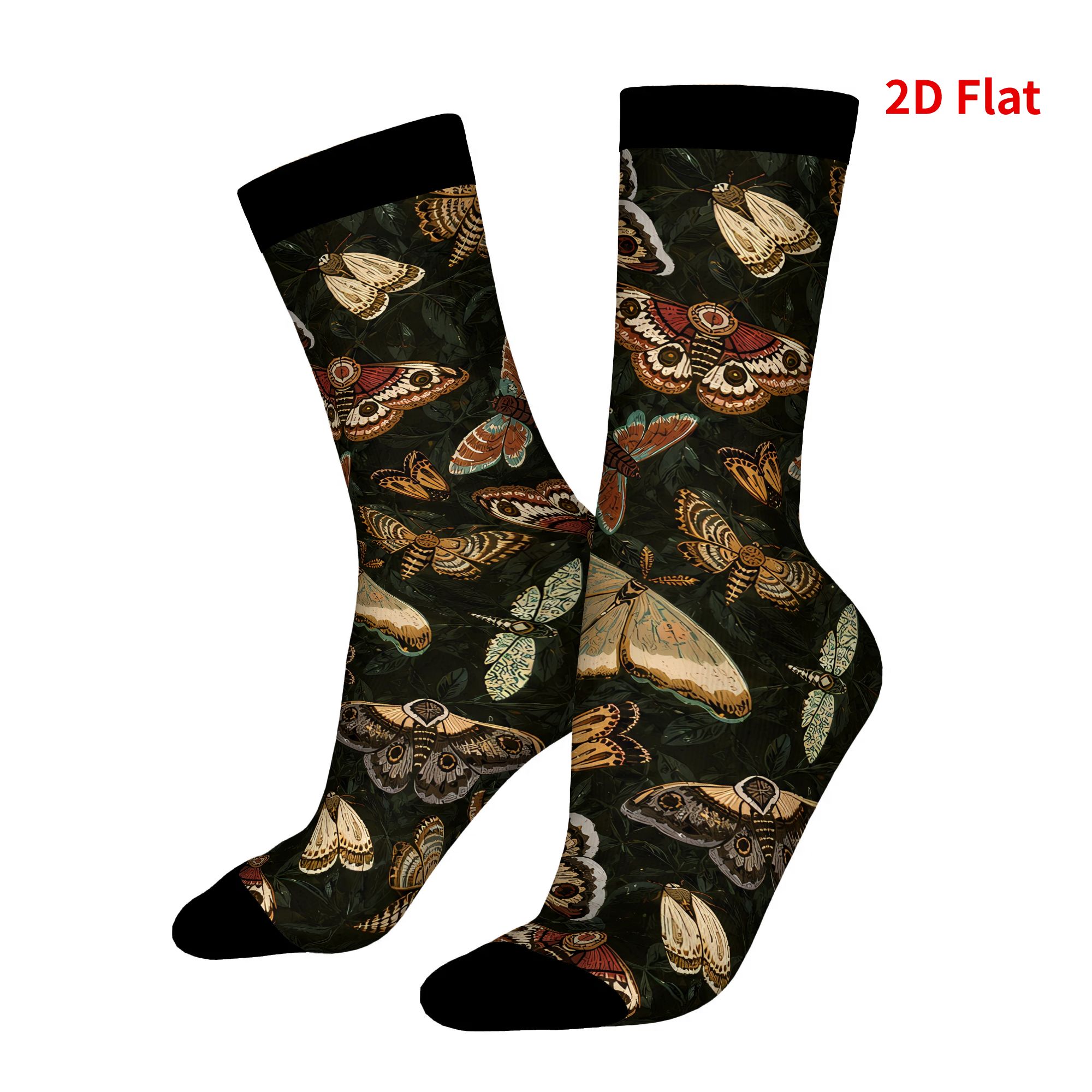 TEMU Butterflies And Moths 2d Print Design Men's Novelty Socks Pattern Printed Mid-calf Socks For Outdoor Wear