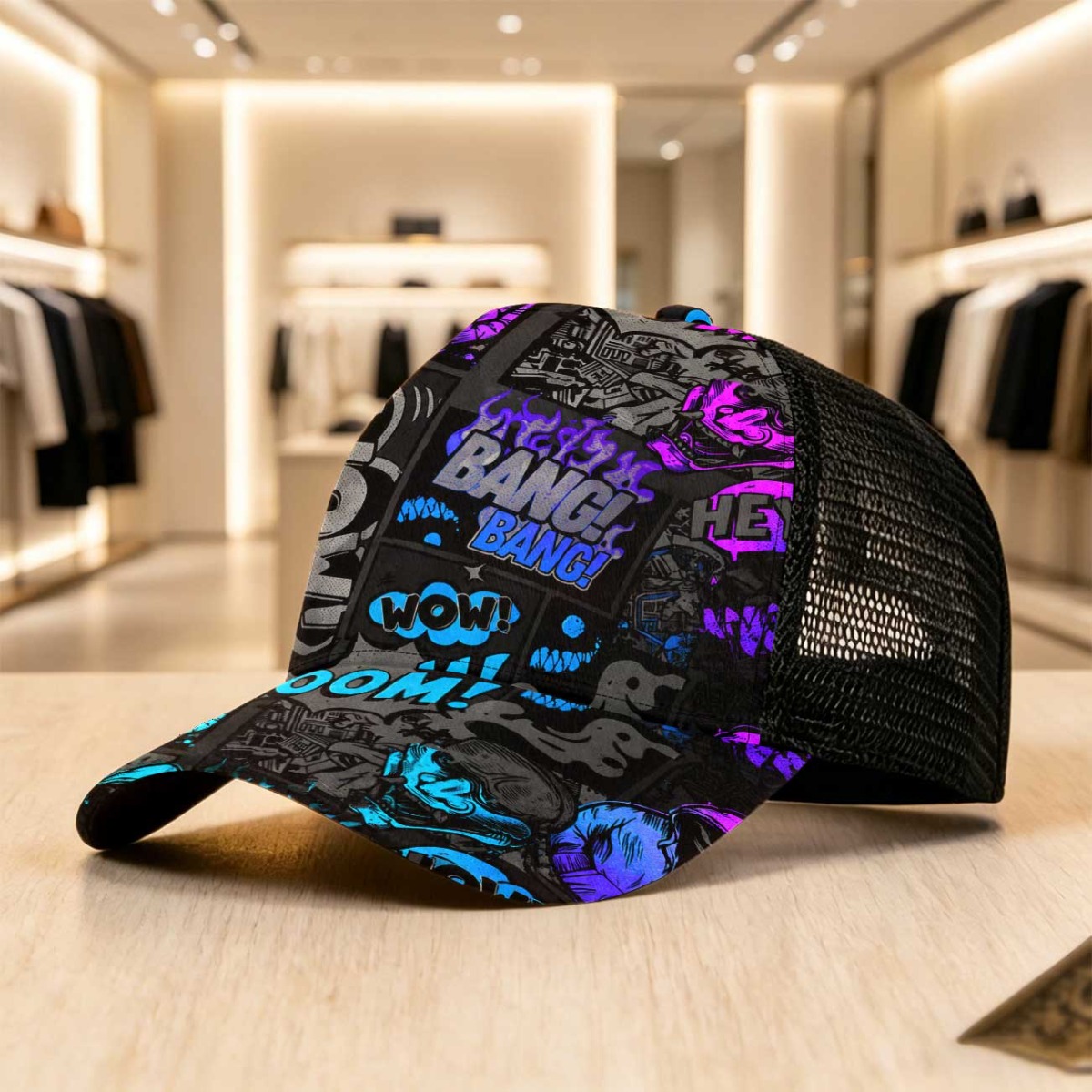 TEMU 1pc 2d Flat Style Adjustable Mesh Cap Comfortable Durable Headwear For Casual Attire Street Style For Streetwear Sports Making It Ideal For
