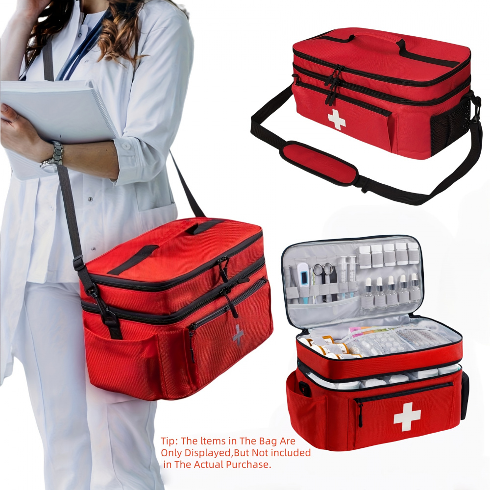 Large Capacity Travel Medicine Storage Bag, Portable First Aid Kit with Double Layer Design, Front Pocket, Suitable for Home Medicine Storage and Emergency Travel Bag, Outdoor Adventure First Aid Kit