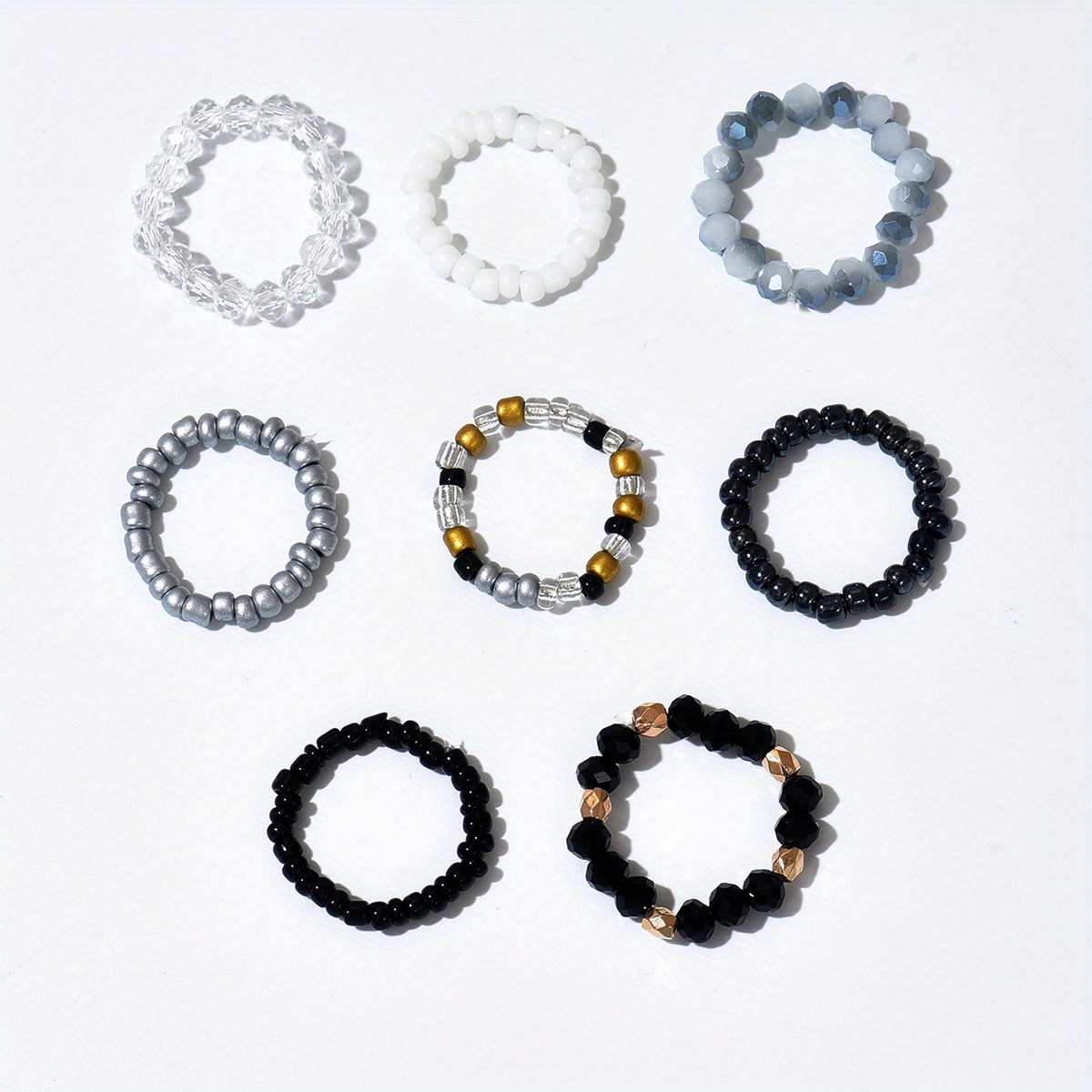 8pc Stackable Rings Set Rice Bead Beaded Ring Summer Beach Glass Material