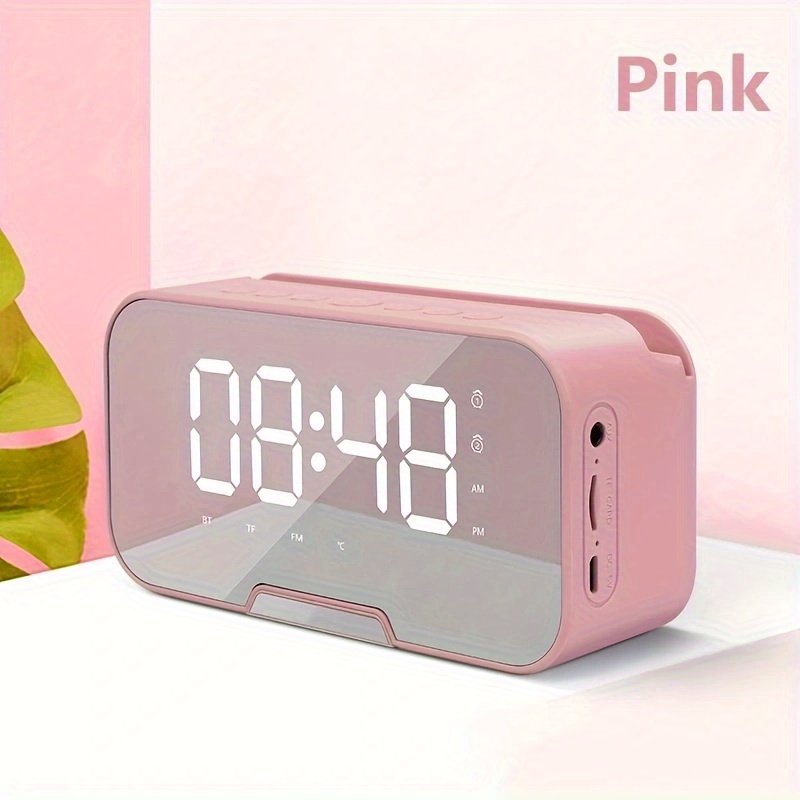 TEMU Compact Pink Portable Speaker, Fm Radio, Led Lcd Mirror, Wireless Microphone, Wireless Connection, Usb Charging, High , Tf Card, Adjustable
