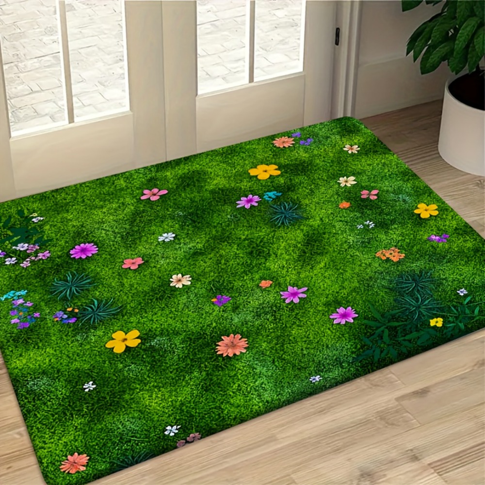 TEMU 1pc Fun Doormat | Grassy Surface Dotted With Colorful Small Flowers, Vibrant And . Pattern-printed Doormat, Suitable For Multiple Scenes Such As