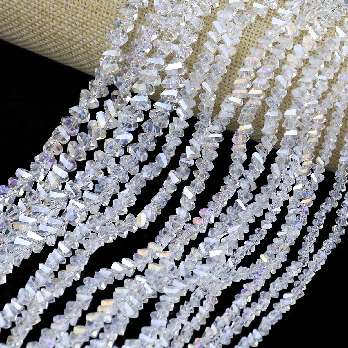 TEMU Perline di vetro triangolari scintillanti bianche trasparenti color ab | Perline cavi versatili per braccialetti, collane, orecchini, ciondoli,