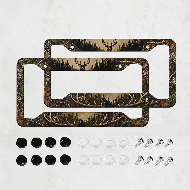 TEMU 2-pack Aluminum License Plate Frames With Deer Antler Print, Hunting Camping Car Truck Suv Tag Holder With Screws And Caps