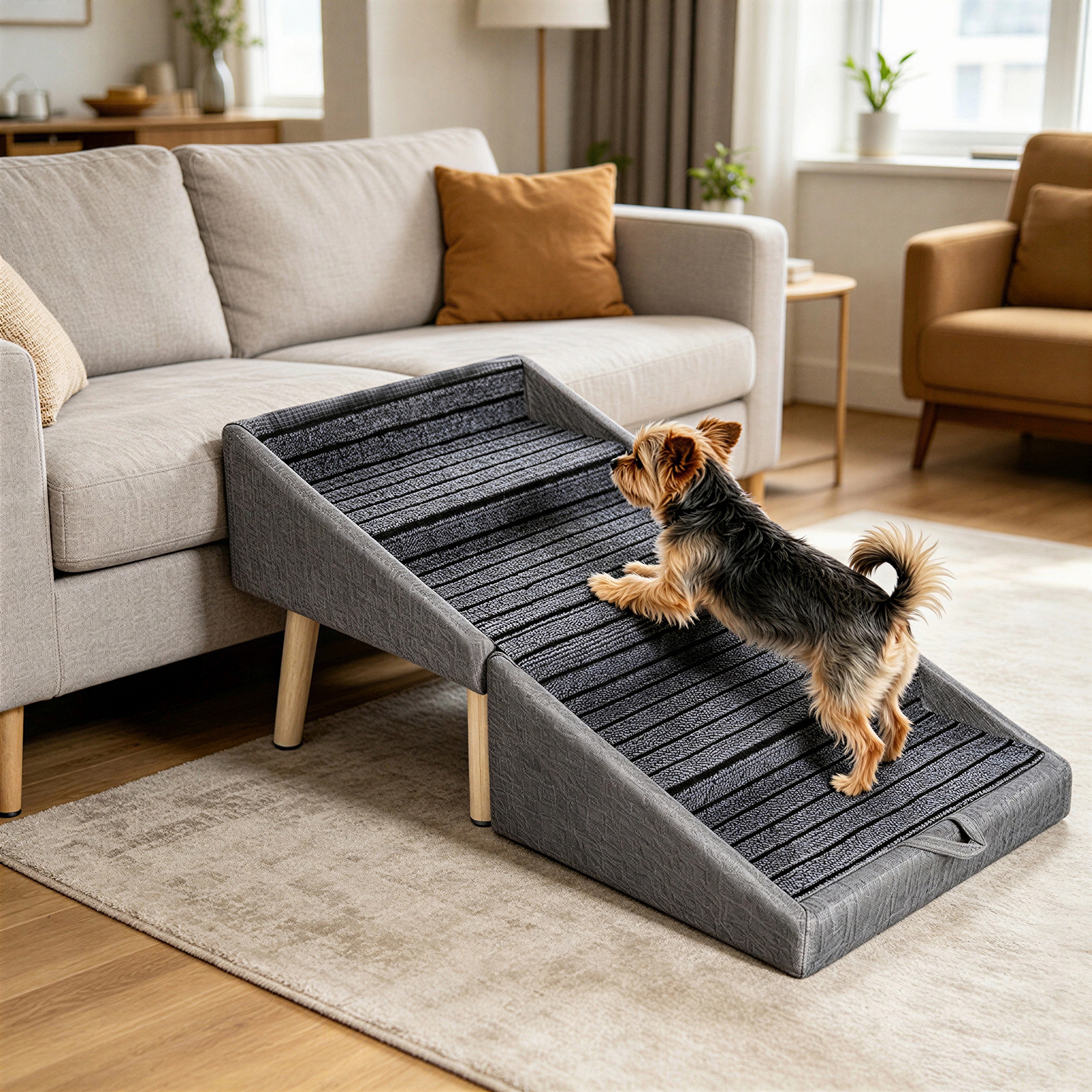 Image of 4-step Dog Ramp And Ottoman-foldable Pet Stairs For Couch, 16.14' H Dog Stairs For Elderly/injured/small Dogs, Convertible Shoe Bench, Easy-clean Fabric