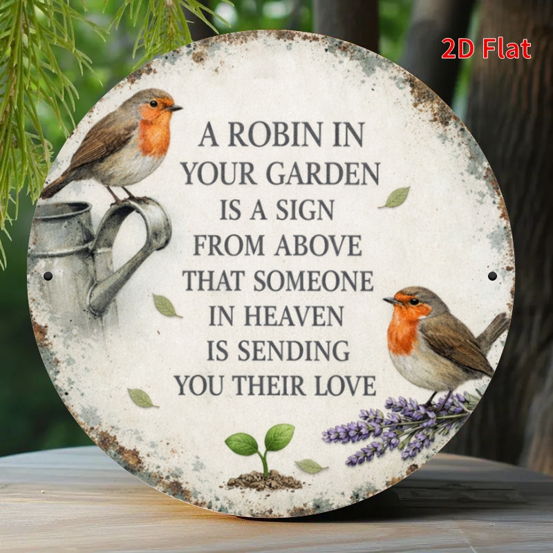 TEMU 2d Flat Design, 2d Flat Printing, Robin Pattern In The Garden, Wooden Plaque Style, Suitable For Home, Office, Bedroom, Cafe, Garage And Other