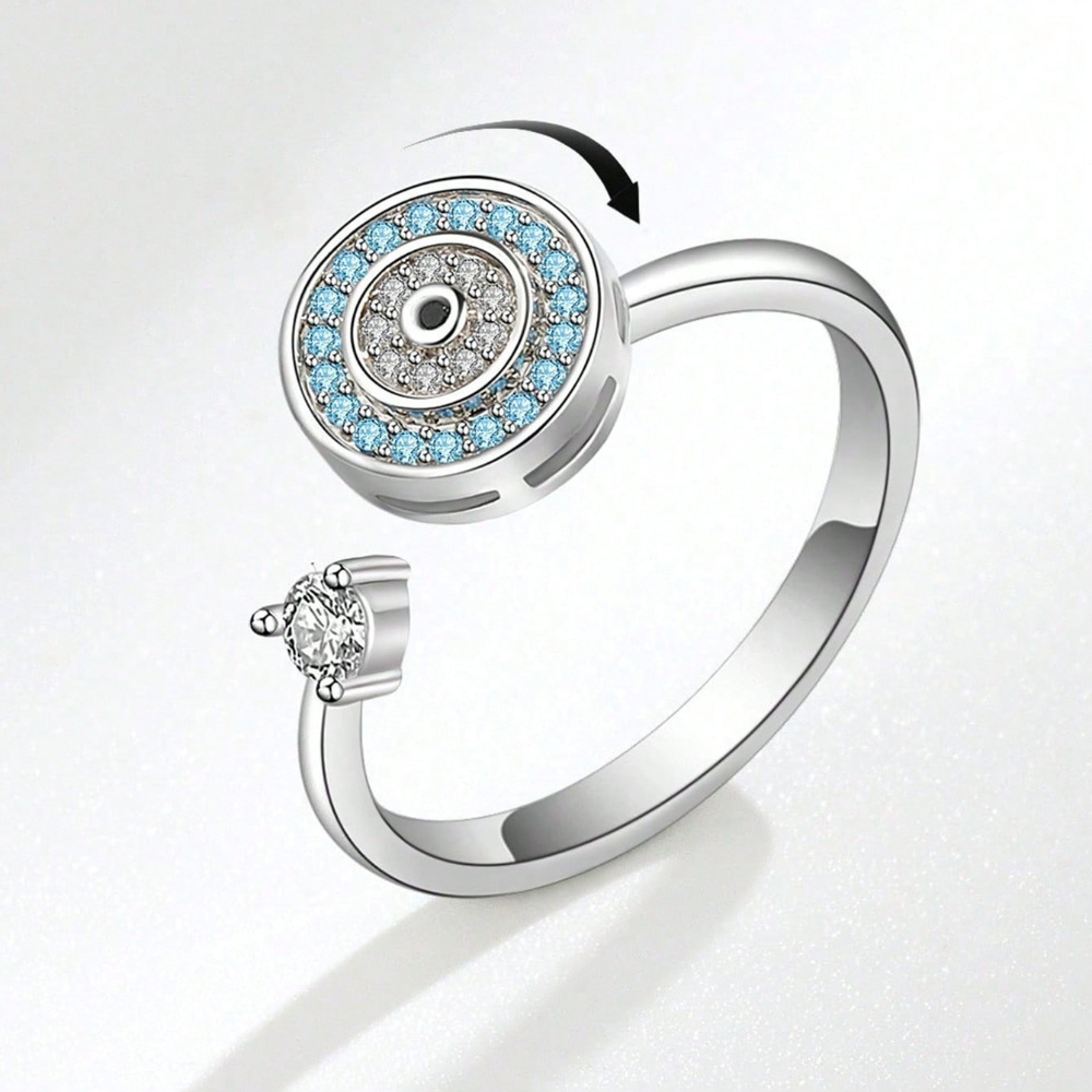 TEMU 1pc Evil Eye Spinning Ring Suitable For, Adjustable With 5a Zirconia, Spinning Mechanism For Stress, Minimalist Everyday For &, Gift