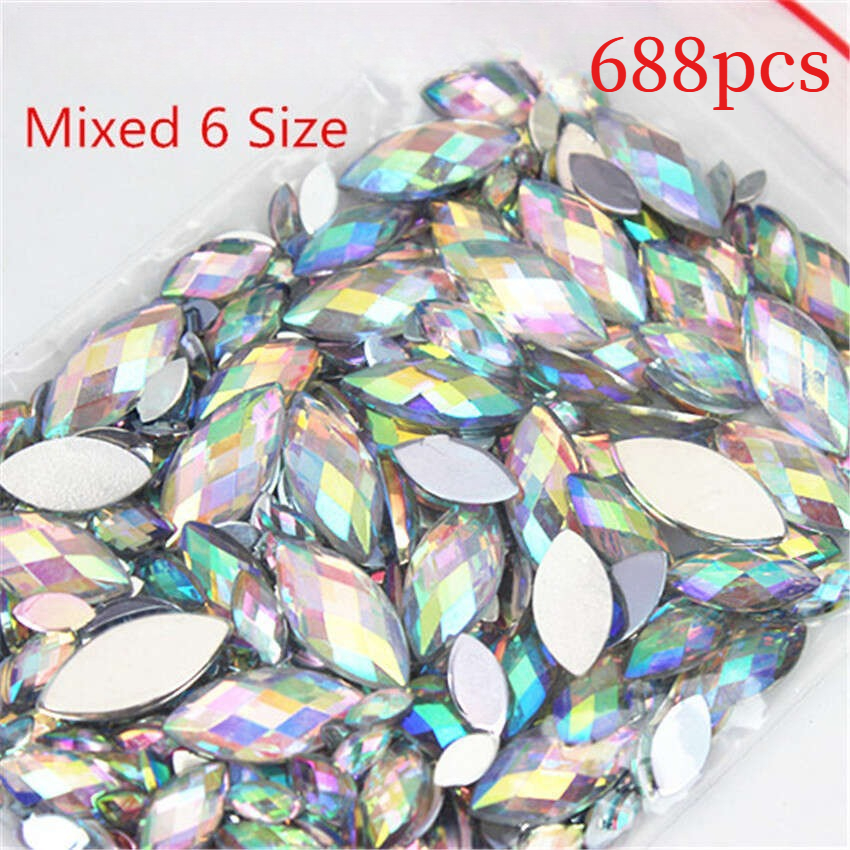 TEMU 688pcs Mixed Pack Of Ab Colored Flatback Rhinestones, Combination 3d Nail Drill Decorations, Non-hot Melt Design, Adhered And Not Easy To Fall
