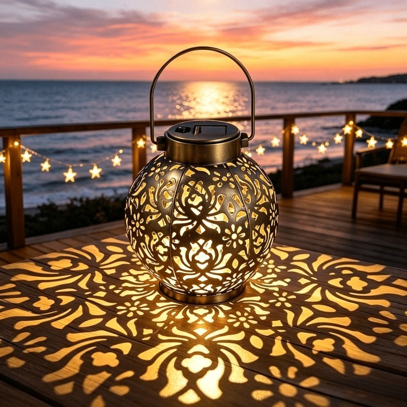 TEMU Lanterne solaire , lampe de marche solaire à projection ajourée, lanterne solaire d'extérieur en plastique, bronze/noir, avec poignée, lampe