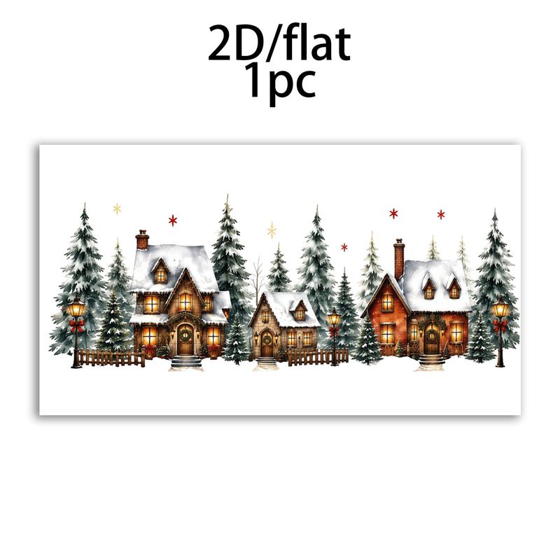 TEMU 1 stuks, Nieuwe 2D Platte Statische Raamstickers, Winterse Sneeuwscène Bos Cottage Thema, Gezellig Huis en Dennenboom , Geschikt voor Slaapkamer