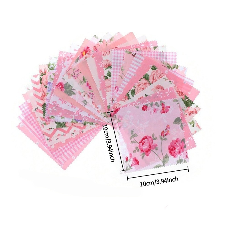 TEMU 100pcs Pink- Set, 10x10cm Pre-cut Fabric Squares, Suitable For Sewing, Collage, And Craft Making. Decorative Squares Designed For Quilting
