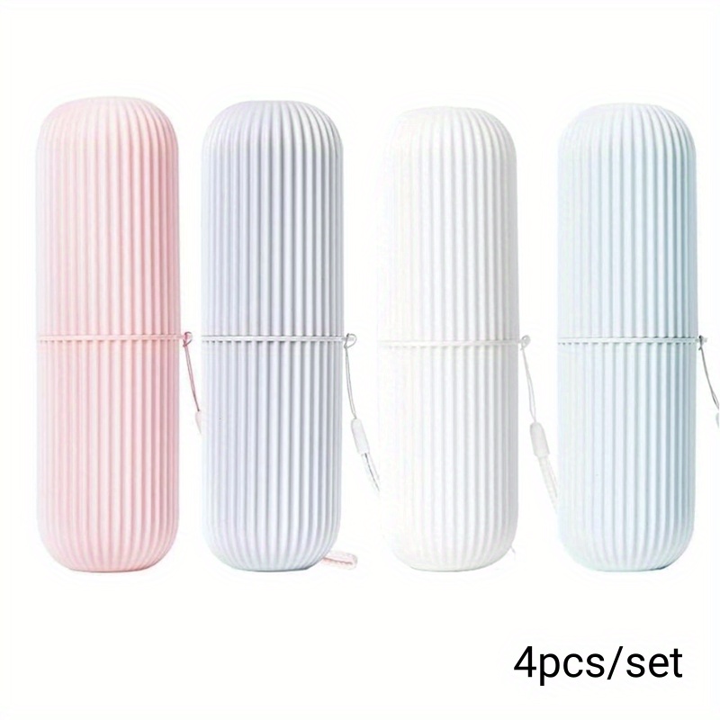 TEMU 4-pack Travel Toothbrush Holder, Household Travel Mouthwash Cup Toothbrush Cup Makeup Brush Storage Box, Travel Wash Cup, Portable Toothbrush