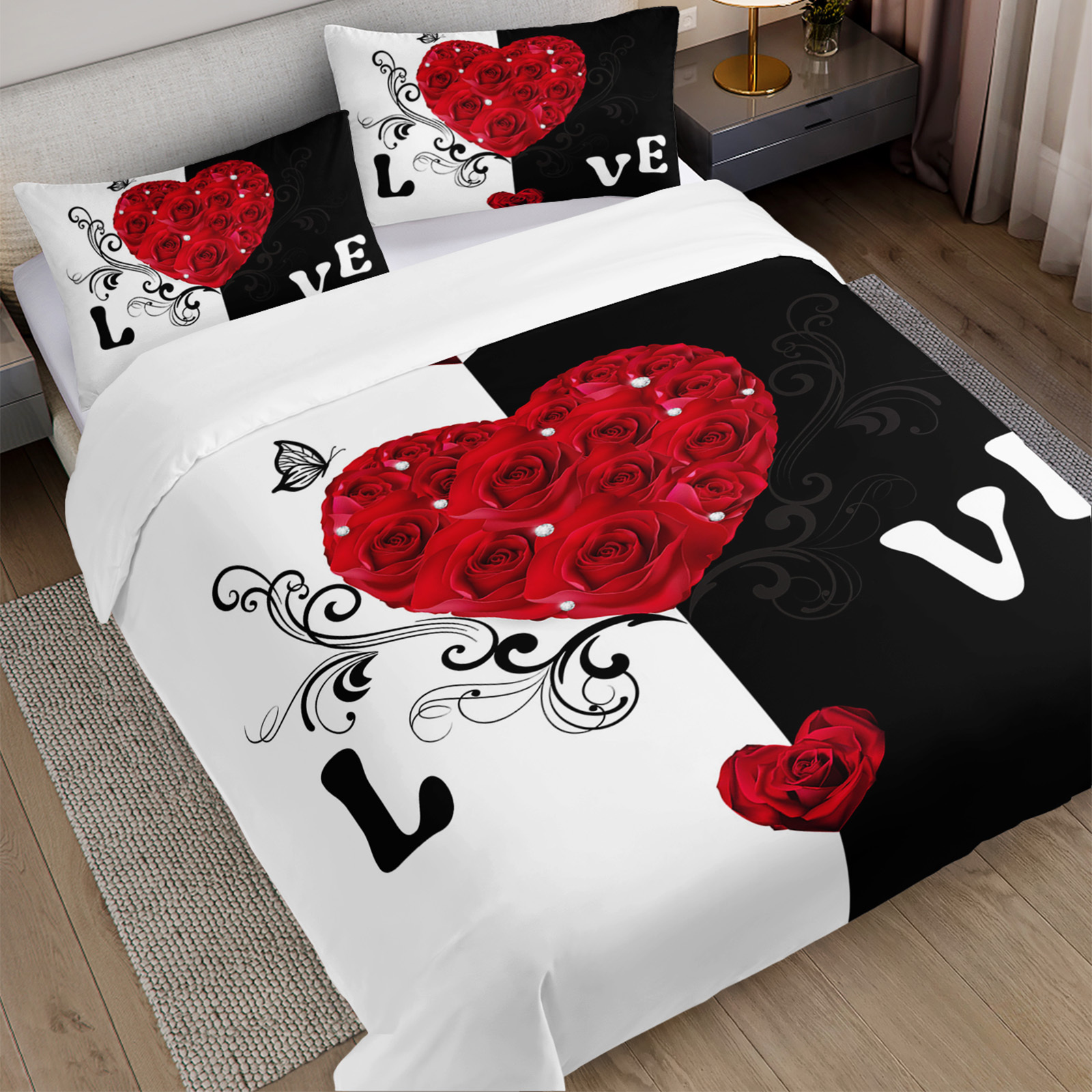 3pcs red roses duvet cover   bedding set couple bed set valentines day bedroom decor   1duvet cover 2pillowcase no comforter Product details 4