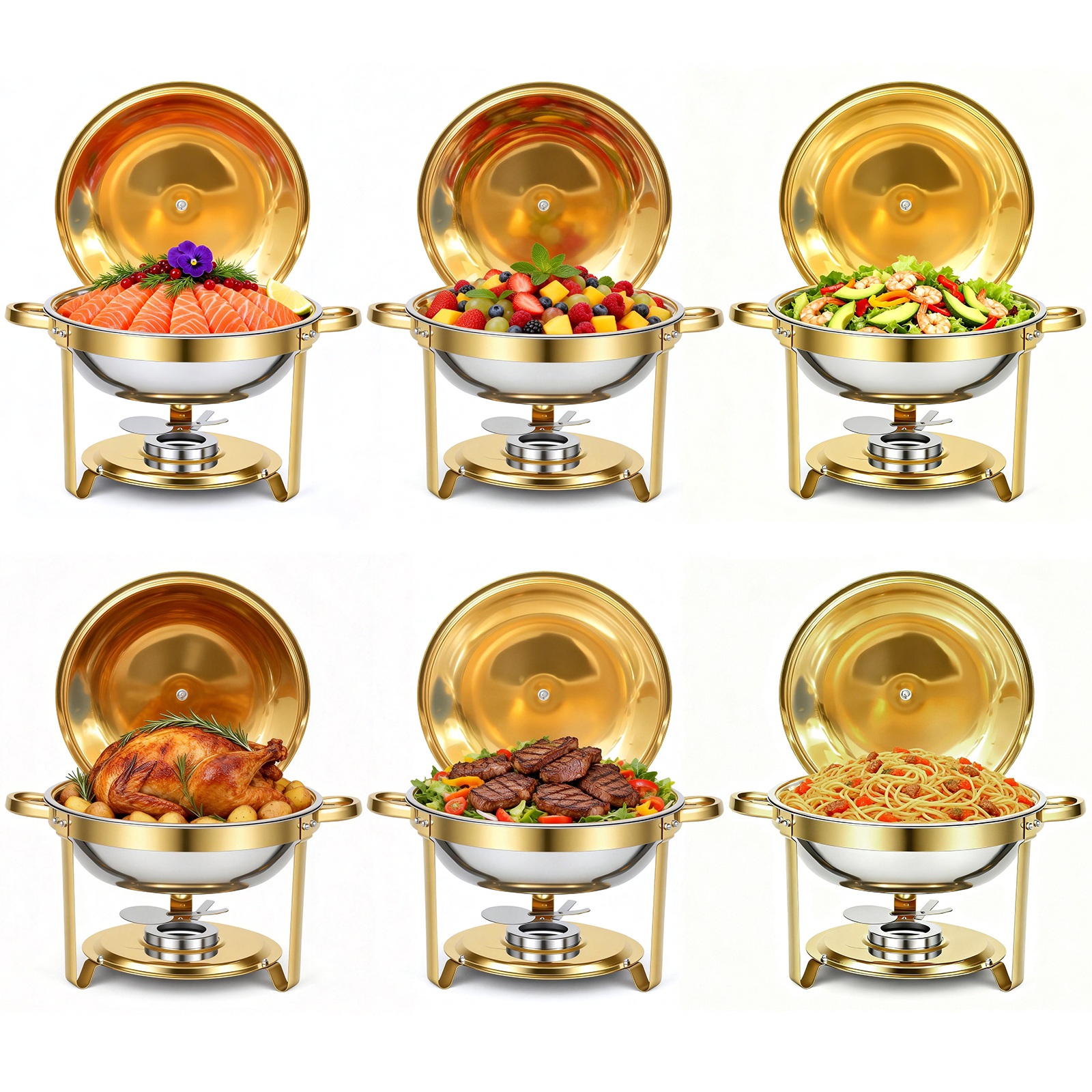 TEMU Chafing Dishes For Buffet Set, 1/2/4/6 Pack 5qt, No Assemble Stainless Steel Food Warmers For Catering, Parties & Events, All Golden Colors