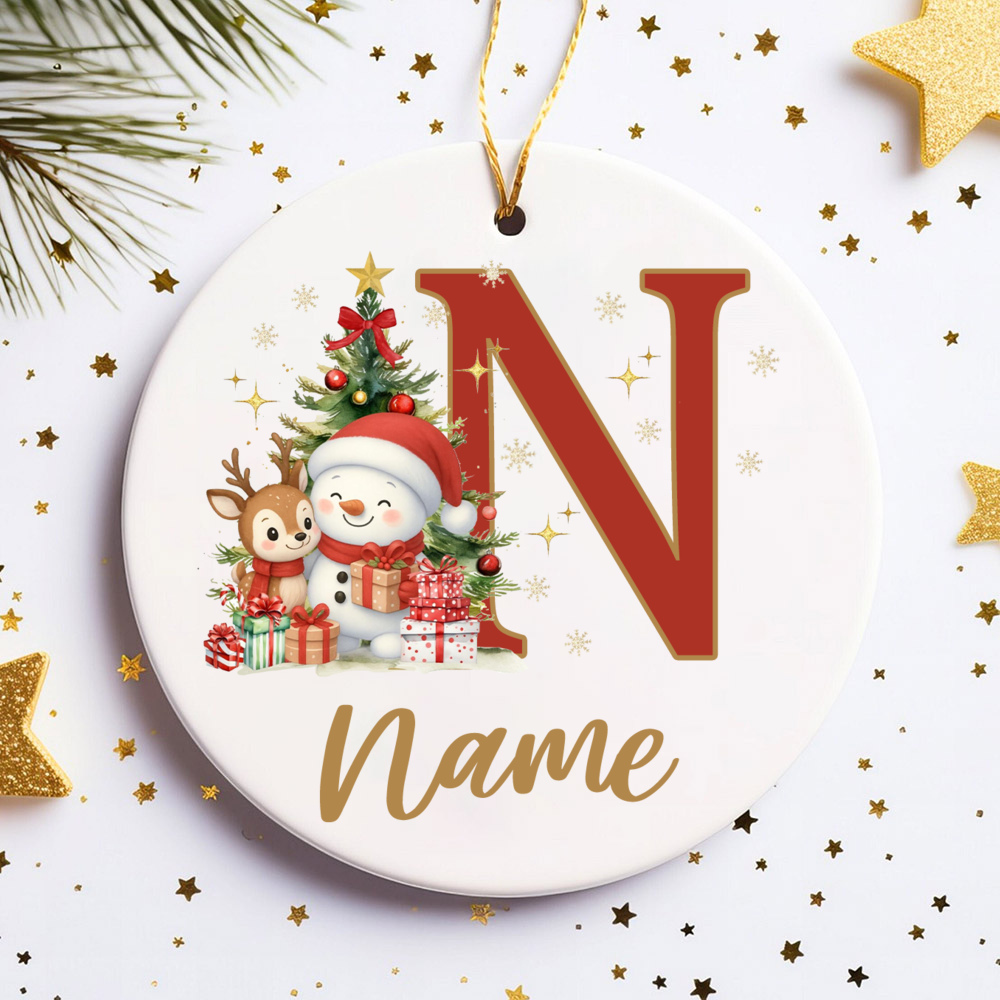 TEMU 1pc Personalized Ceramic Snowman, Deer & Name/date/message Sign - Custom Round Hanging Ornament Suitable For Christmas Tree,, For Showers,