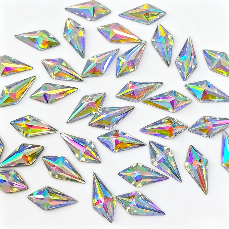 TEMU 25/48pcs Clockwise/rhinestone Shaped Pointed Flat Bottom Resin Ab Color Rhinestone, Suitable For Clothing Accessory , Headwear Hair Clips,