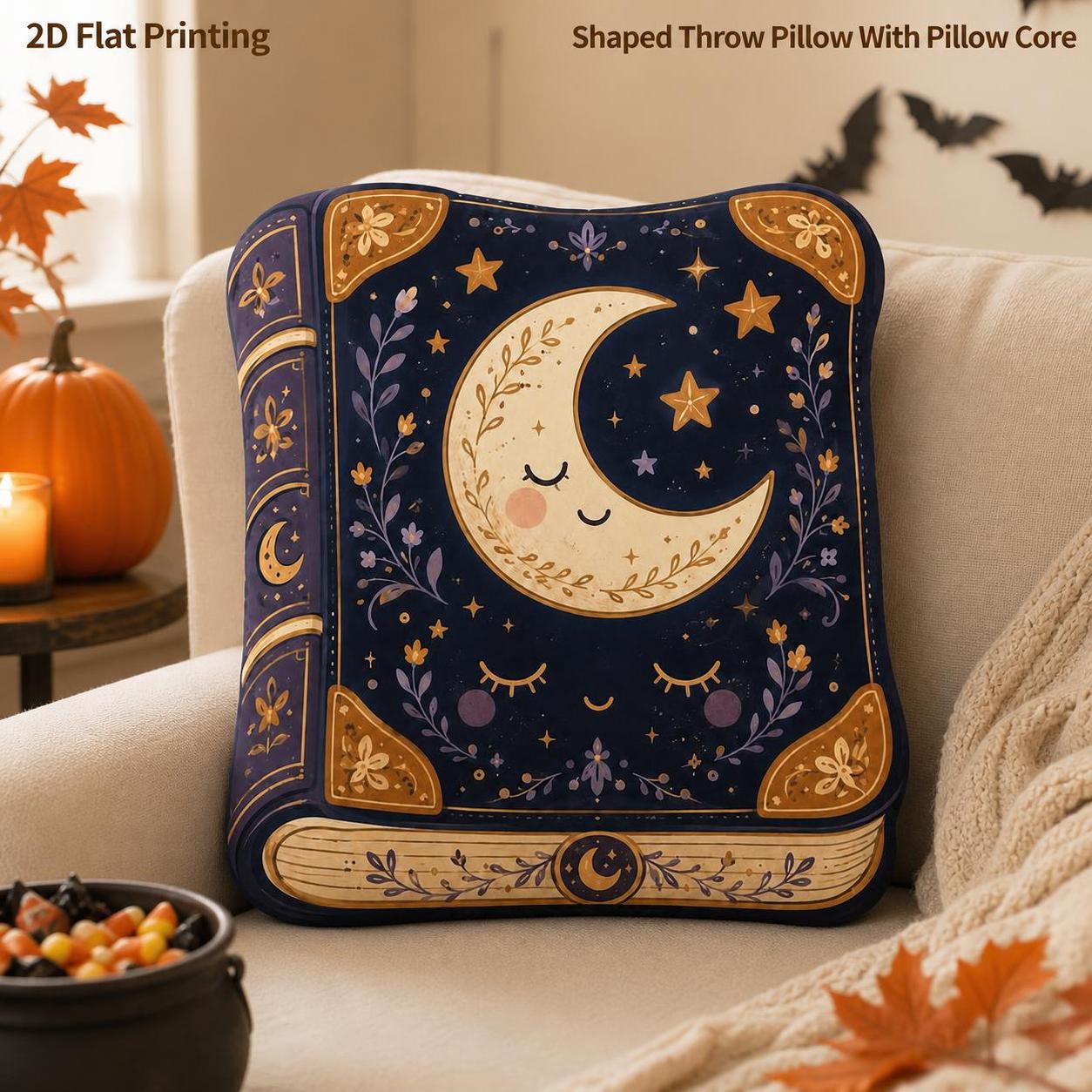 TEMU Coussin décoratif de livre magique , impression 2D à plat, cadeau pour amateurs de fantasy, pour chambre, canapé, salon, fête d'anniversaire et