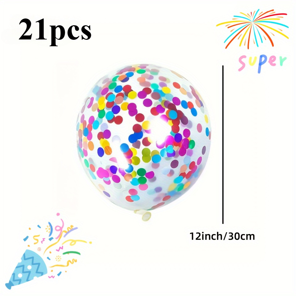 Image of 21pcs Sparkling Rainbow Confetti Balloons - Perfect For Birthdays, Weddings, Parties & More - Durable Latex, Indoor/outdoor Decor, Birthday Balloons, For Halloween, Christmas