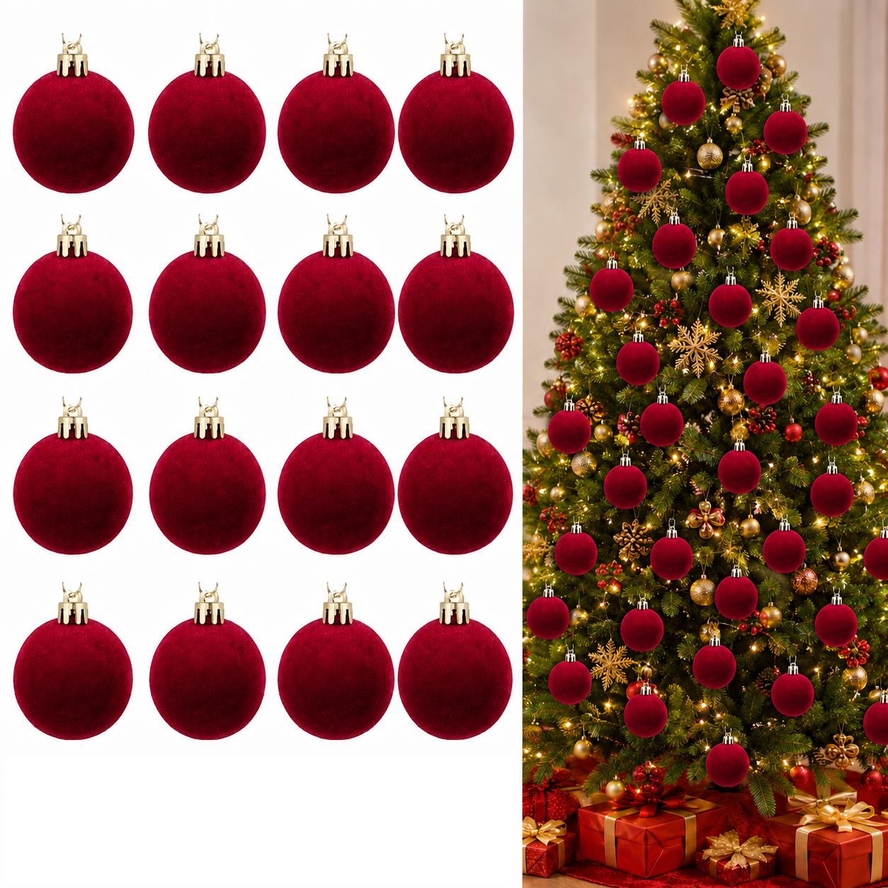 TEMU 16 palline natalizie in velluto , decorazioni per albero di Natale �� per Halloween, Ringraziamento, compleanni e matrimoni, ornamenti a forma di