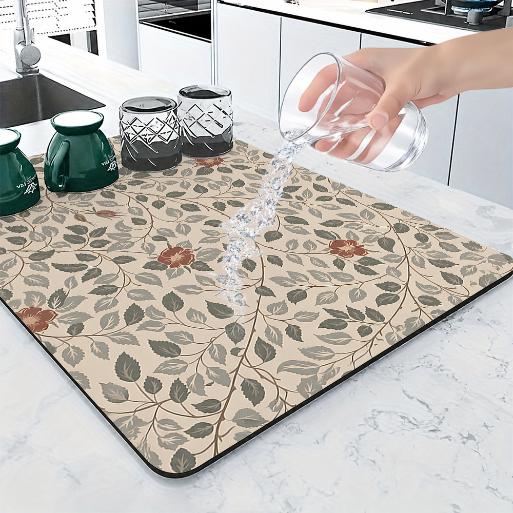 TEMU 1 , Manteleta floral de vid con absorción de agua, color avena, estampado completo de vides verdes y hojas -verdosas, salpicado con algunas
