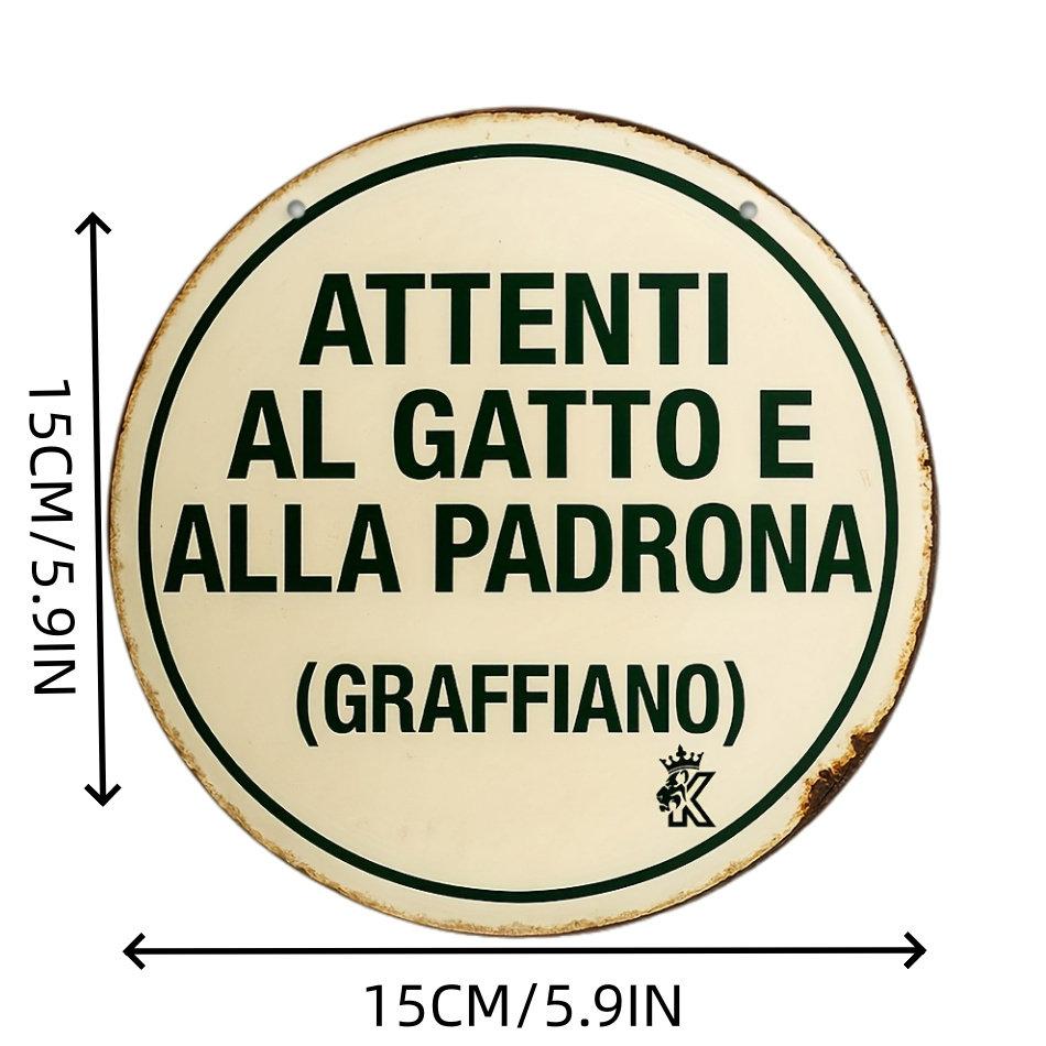 TEMU Targa in legno piatta 2D, 1 pz, divertente "Gatto attento e proprietario" - Citazione italiana Vintage Decorazione - Segnale di avvertimento per