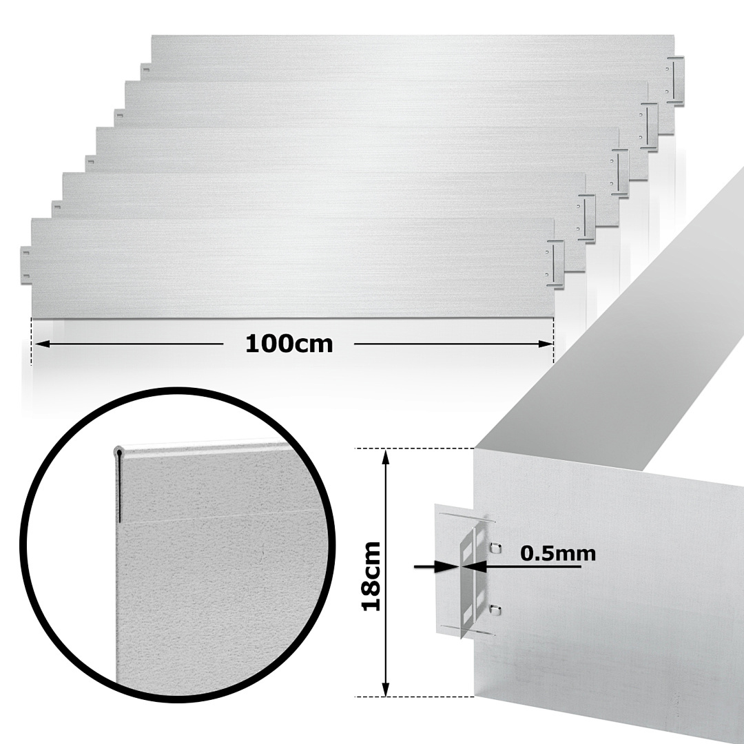 E-shop Rasenkante 5-50m Wurzelsperre Mähkante langlebig verzinkter Beetrand Metallwaren Metall-Schneckenabwehr Wegekante Dicke = 0,5 mm Pflanzenrolle