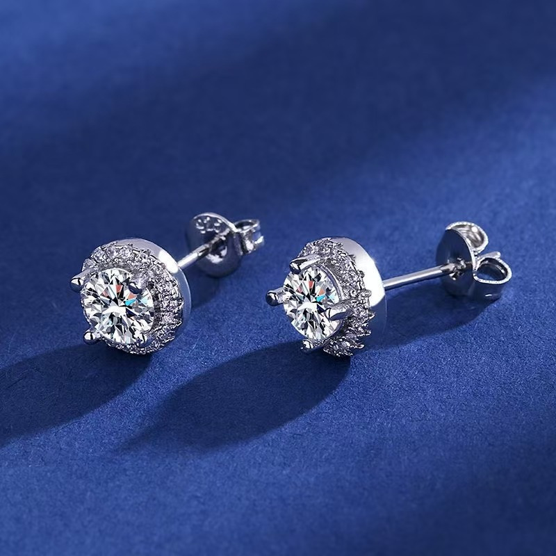 TEMU New Hot Selling Moissanite Princess Round Bag Earrings For Women's Temperament Ladies Round Small Gift Earrings