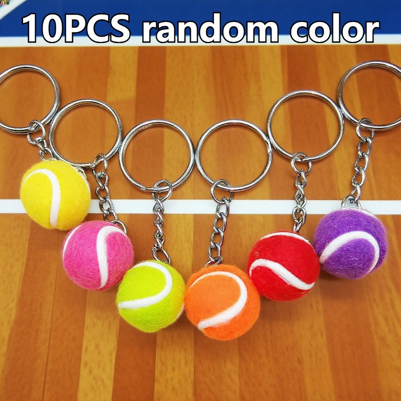 TEMU 10pcs Random Colors, Simulated Mini Colorful Tennis Ball Keychains, Plush Texture Mini Charms, Daily Accessories For Sports Enthusiasts,