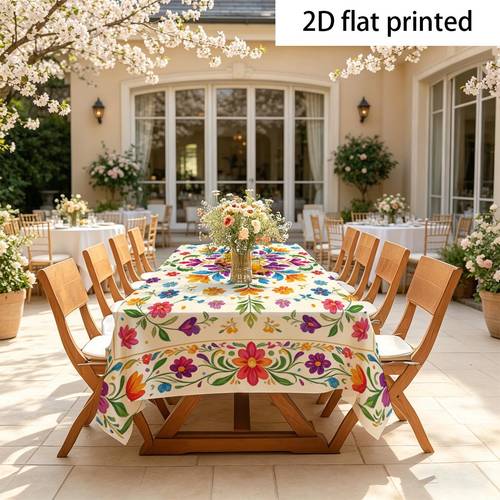 tablecloth 1pc tablecloth 2d flat multi color floral ethnic style full print tablecloth polyester fiber high quality durable style rich style indoor dining table tea table decoration cover holiday gathering