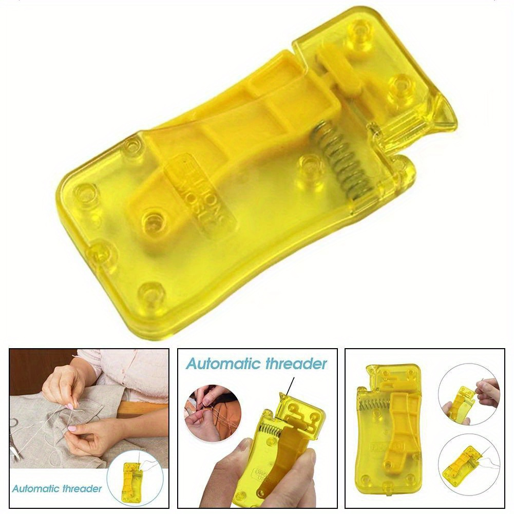A Lemon Yellow Automatic Needle Threader, Sewing Needle Threader, Manual Sewing Machine Sewing Tool, Home Crafts And Sewing Supplies