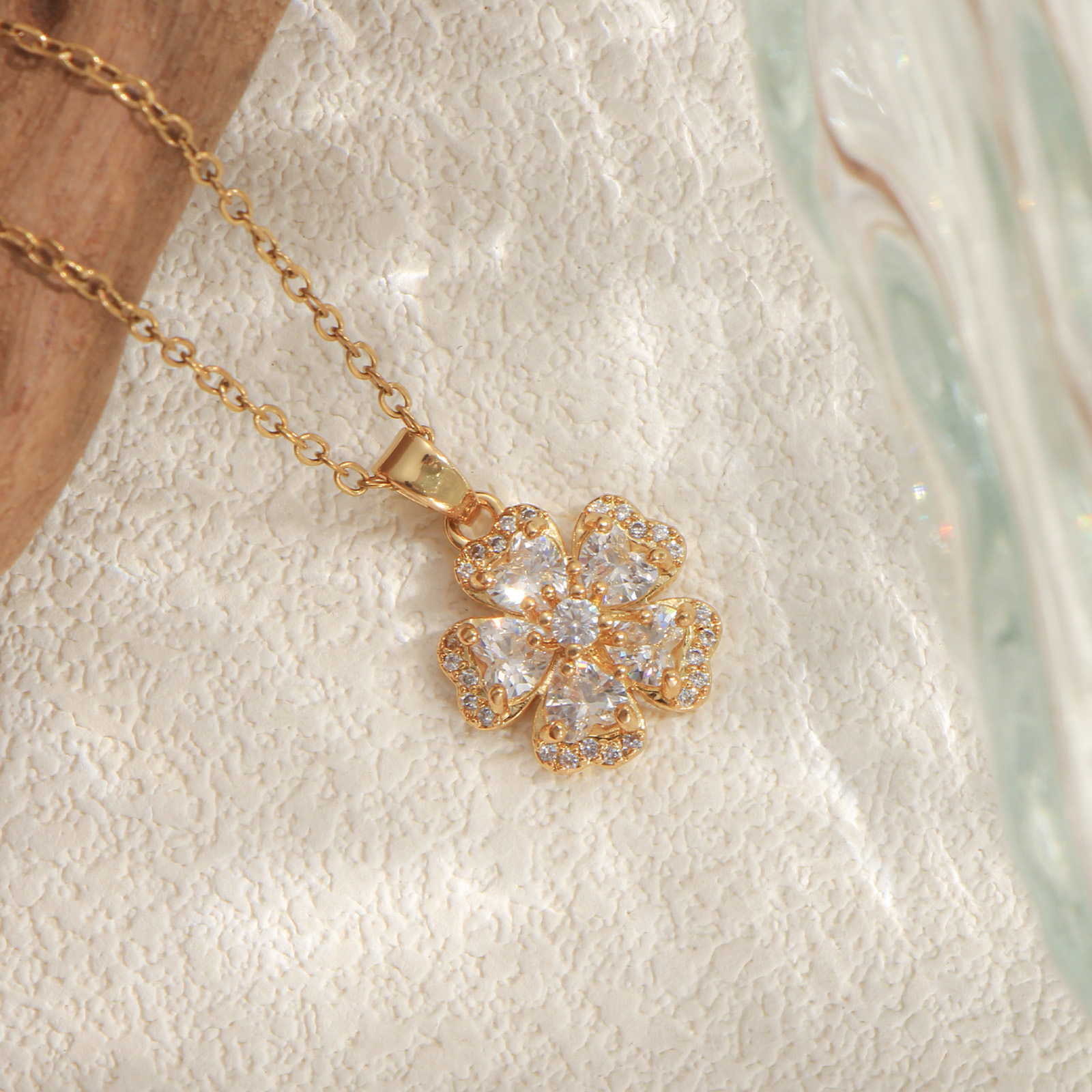 Women's 5-Petal Small Flower Full Pave Zirconia Clavicle Chain