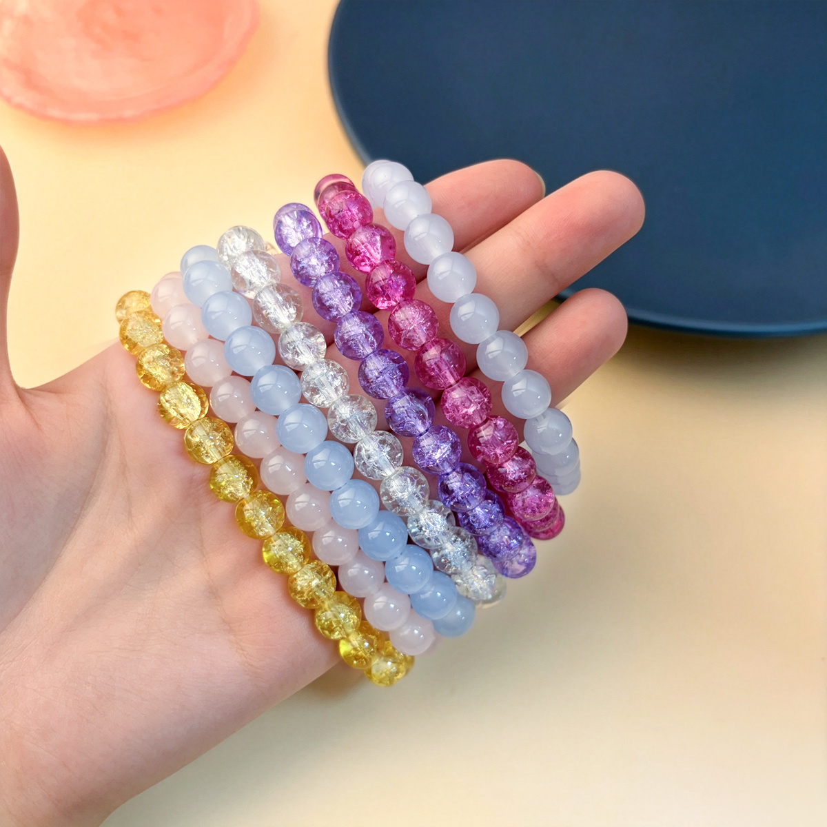 7pcs Fresh Icy Clear Floral Beaded Bracelet Set