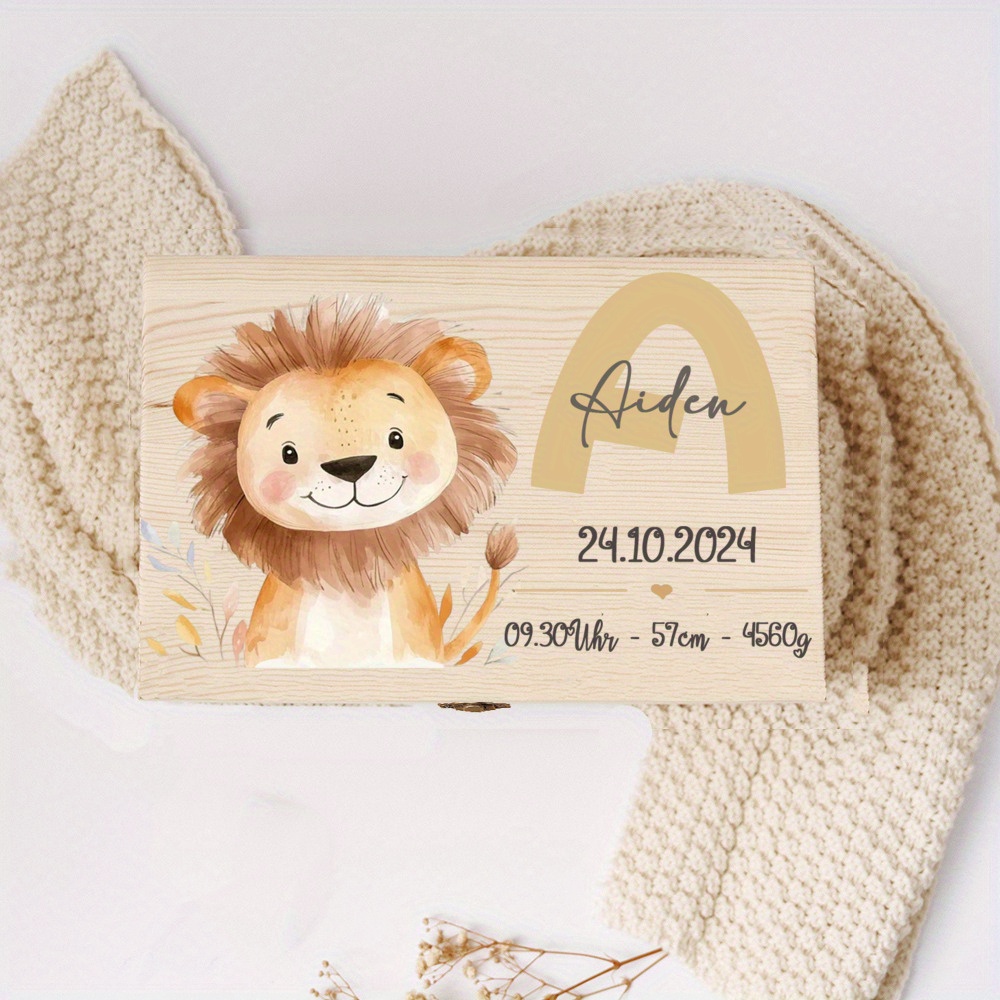Gift For Her/him Birth Gift, Personalized Memory Box For Animals From, Personalized, Lion, Hedgehog, Squirrel, Elephant, Bear Birthday/christmas Wooden Storage Box
