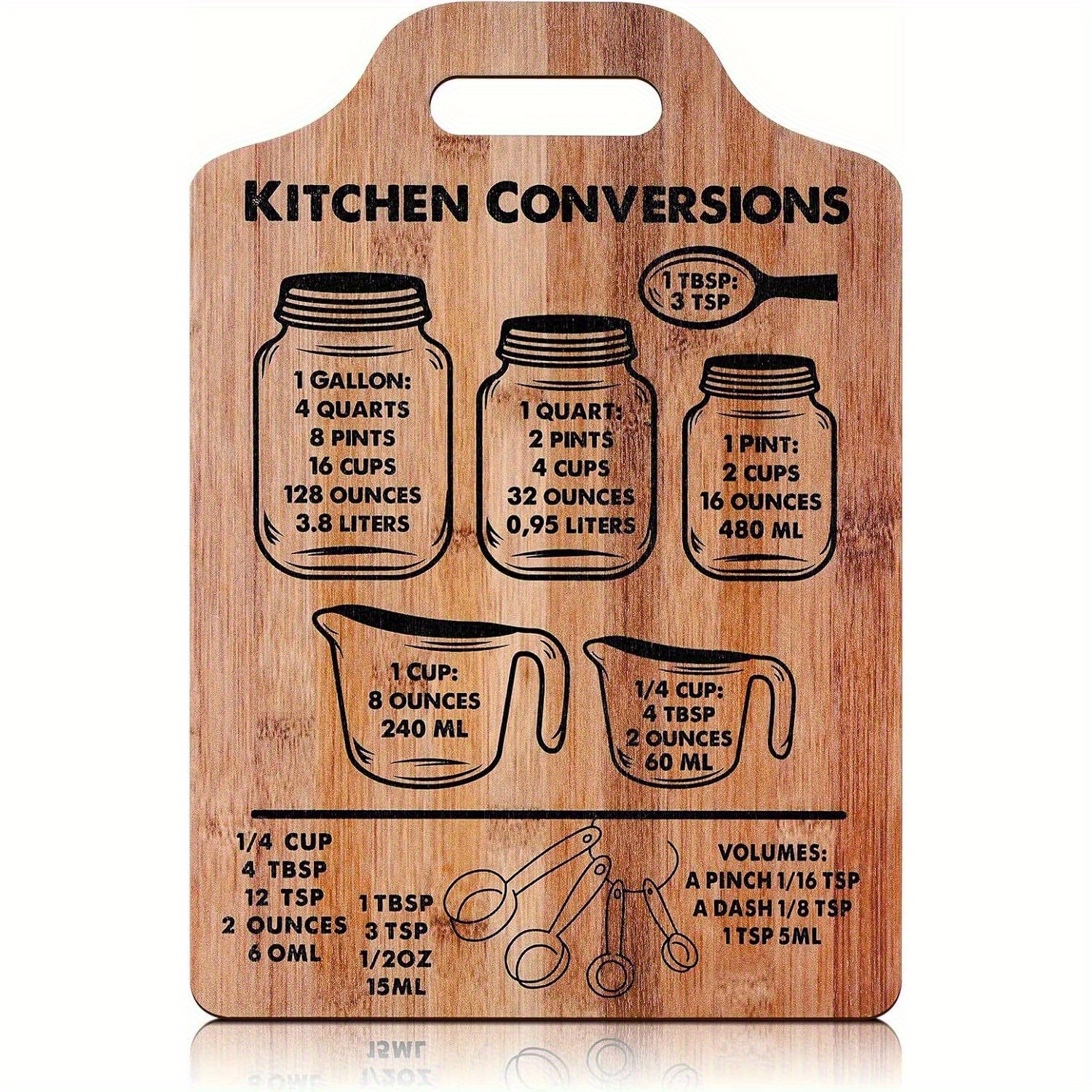 TEMU 2d Flat Wooden 2d Plane, 1pc Wooden [kitchen Conversion Table] Baking Measuring Ruler, Home With Handle Solid Wood Decorative Cutting Board