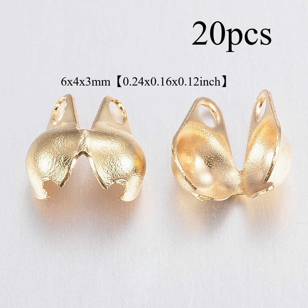 TEMU 20pcs 304 Stainless Steel Bead Tips, Ends, Clamshell Knot Cover, 18k Plated, 6x4x3mm, Hole: 1mm, Inner Diameter: 3.5mm