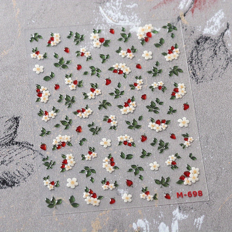 1pc Jelly Flower Plant Nail Jewelry Sticker Art Y2k Style 5d Embossed White Flower Leaves Nail Art Decoration Jewelry